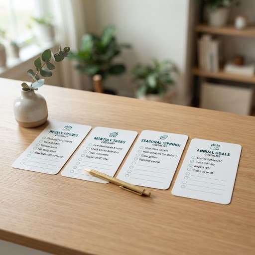 Checklist de ménage posée sur un plan de travail